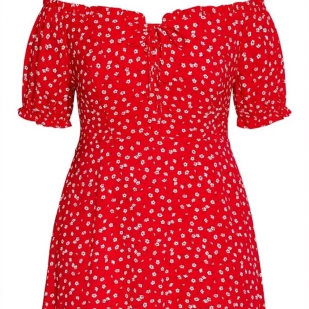 City Chic Dress Women’s Large 20 Red Blossom Rain Floral Tie Front Plus Size